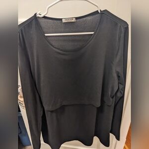 Ekouaer Nursing Breastfeeding Top - Black Long Sleeve